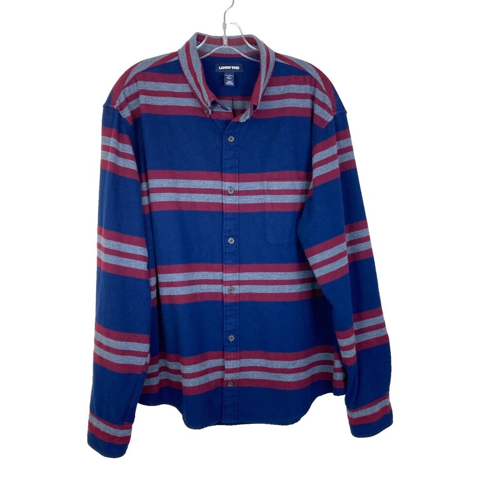 Lands' End Men's Button-Down Flannel Shirt Size L Traditional Fit 16-16 1/2